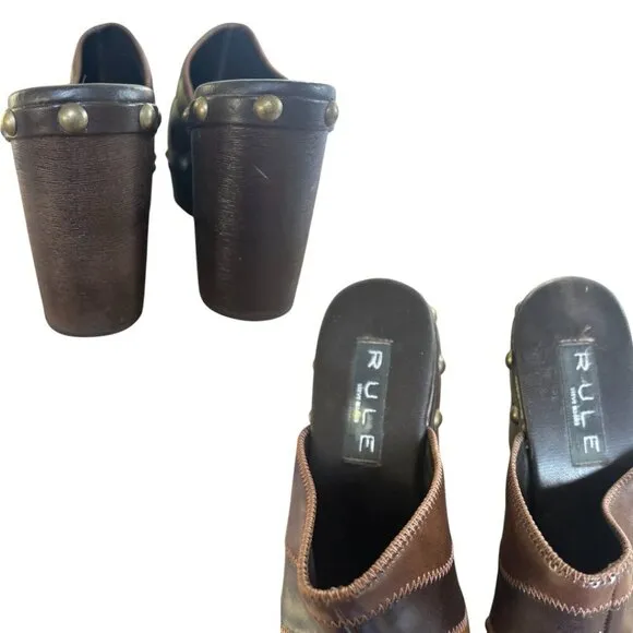 90's y2k VTG. PATCHWORK WEASTERN STUDDED WEDGE CLOGS RULE STEVE MADDEN 7 EUC