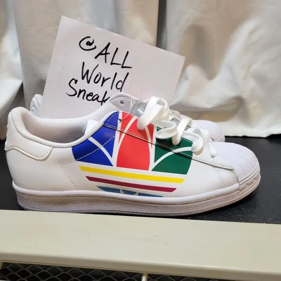 adidas Kids Boys Girls Superstar BIG Trefoil Rainbow COlorful FW4005 White Red