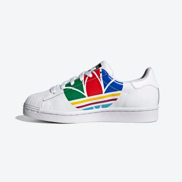 adidas Kids Boys Girls Superstar BIG Trefoil Rainbow COlorful FW4005 White Red