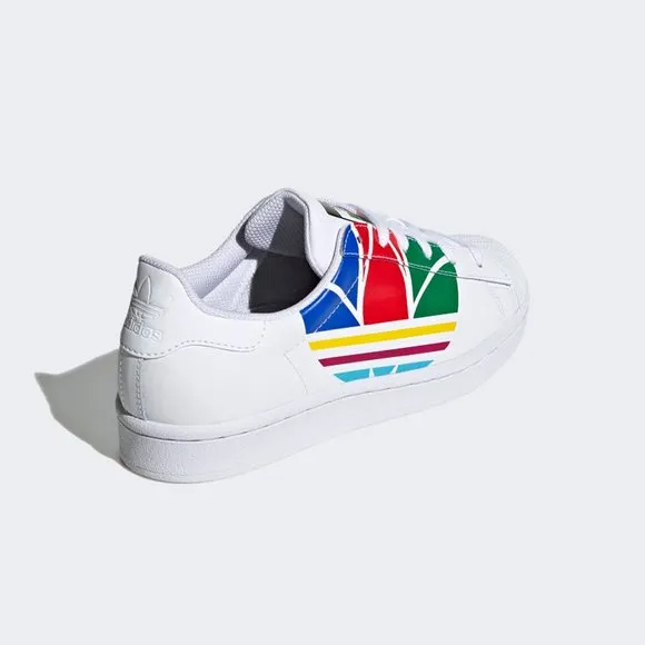 adidas Kids Boys Girls Superstar BIG Trefoil Rainbow COlorful FW4005 White Red
