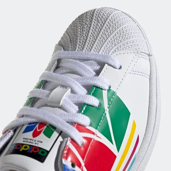 adidas Kids Boys Girls Superstar BIG Trefoil Rainbow COlorful FW4005 White Red