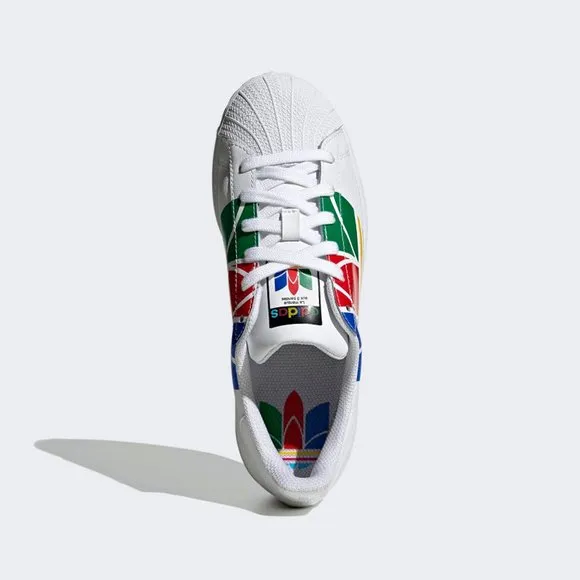 adidas Kids Boys Girls Superstar BIG Trefoil Rainbow COlorful FW4005 White Red