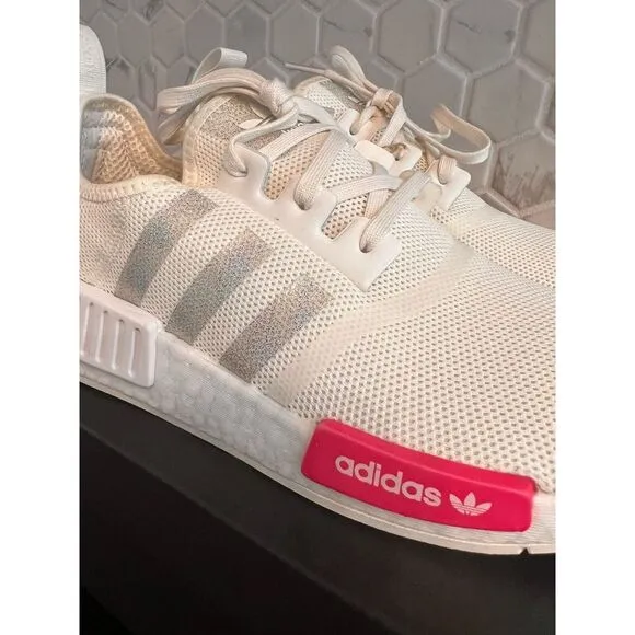 Adidas NMD R1 Cream White Sneakers with‎ Red Tab Casual Athletic Shoes