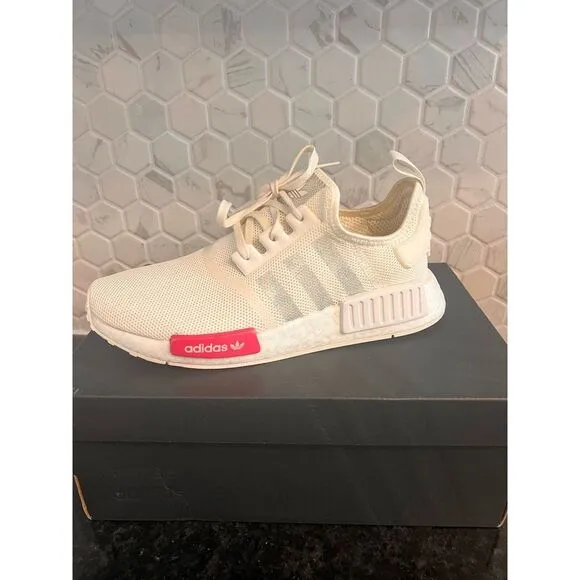 Adidas NMD R1 Cream White Sneakers with‎ Red Tab Casual Athletic Shoes