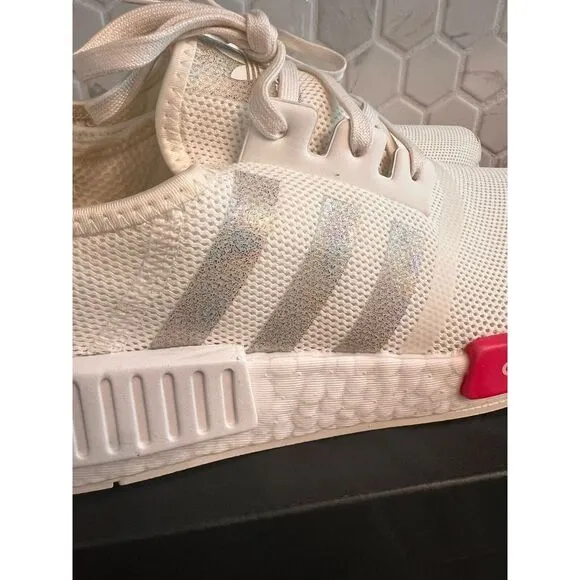 Adidas NMD R1 Cream White Sneakers with‎ Red Tab Casual Athletic Shoes