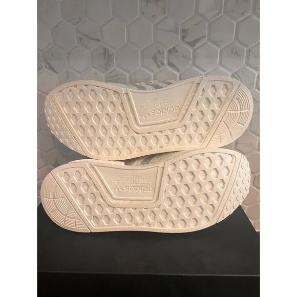 Adidas NMD R1 Cream White Sneakers with‎ Red Tab Casual Athletic Shoes