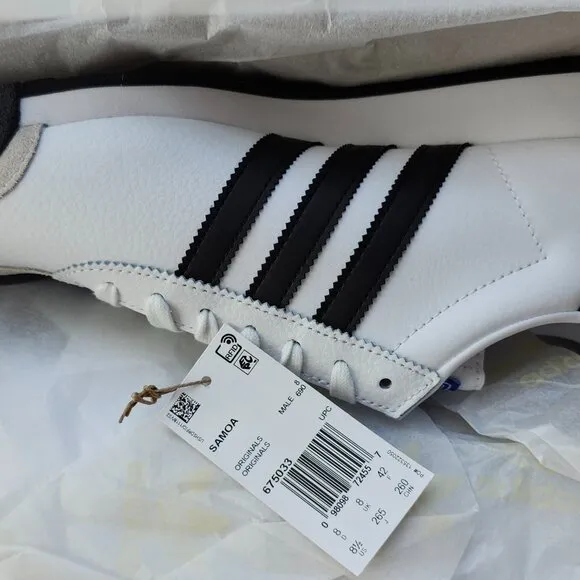 Adidas Originals Mens Samoa Leather Shoes White Black lace up 675033 Sz 8.5