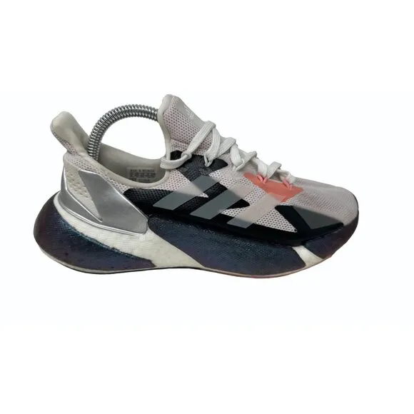 Adidas Youth 4 Glow Pink Crystal white silver metallic slip on with laces x9000L