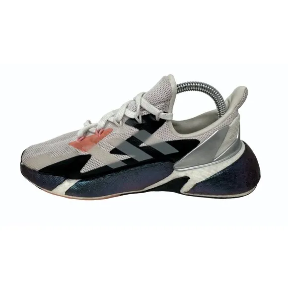 Adidas Youth 4 Glow Pink Crystal white silver metallic slip on with laces x9000L