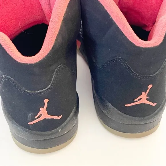 Air Jordan Size 7Y 440892-001 Retro 5 GS Black Alarming Shoes Girls's Sneakers