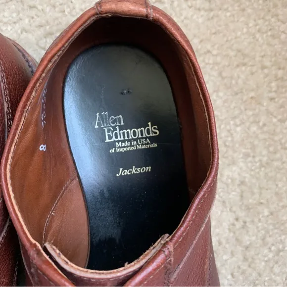 Allen Edmonds Size 8 Leather Dress Shoes Jackson Lace Up Brown Almond Toe Mens