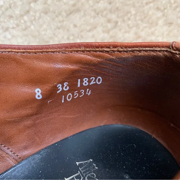 Allen Edmonds Size 8 Leather Dress Shoes Jackson Lace Up Brown Almond Toe Mens