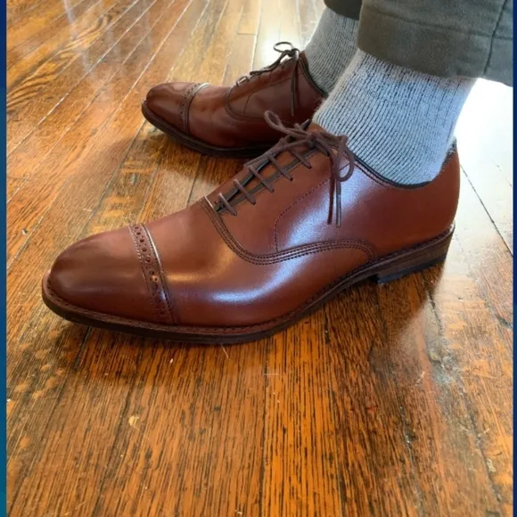 Allen Edmonds (Size 9D) Mens Brown Leather Cap-Toe &quot;Byron&quot; Lace Up Oxford Shoes