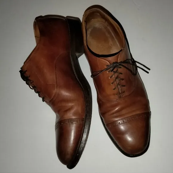 Allen Edmonds (Size 9D) Mens Brown Leather Cap-Toe &quot;Byron&quot; Lace Up Oxford Shoes