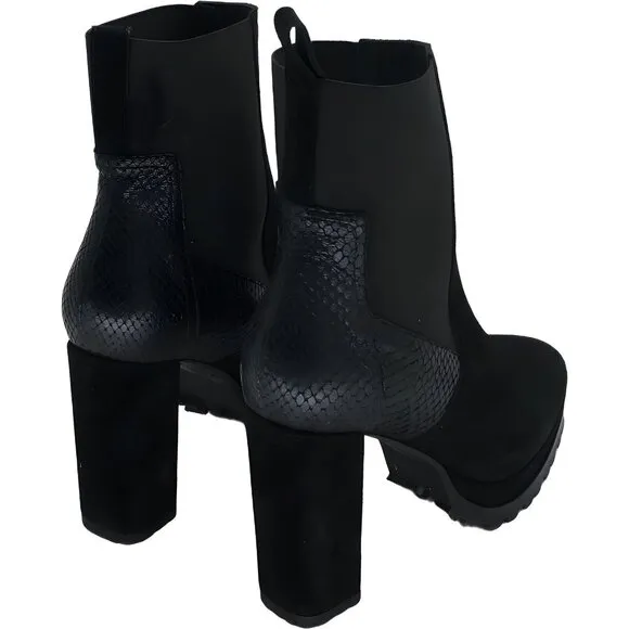 AllSaints Sahara Snakeskin Embossed Suede Bootie Black EU 36 US 5.5
