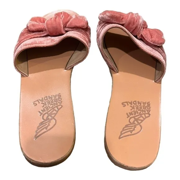 Ancient Greek Sandals Taygete Bow Velvet Dusty Pink Size 39 (US9)