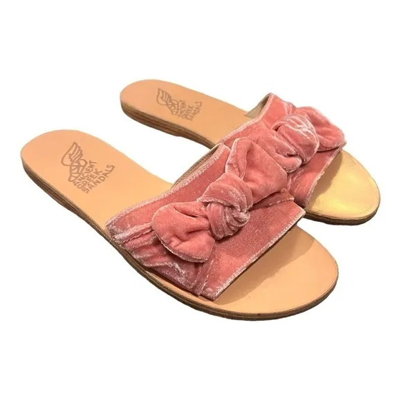 Ancient Greek Sandals Taygete Bow Velvet Dusty Pink Size 39 (US9)