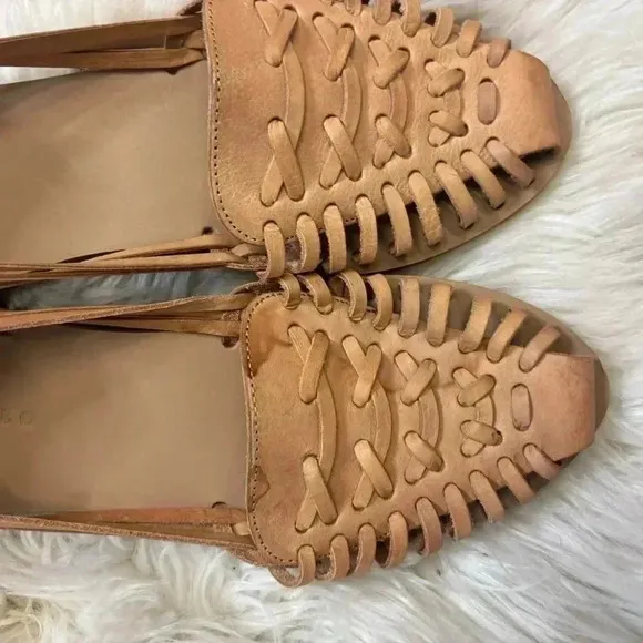 Anthropologie hurache Nisolo Woven Leather Sandals cognac whiskey tan sz 10