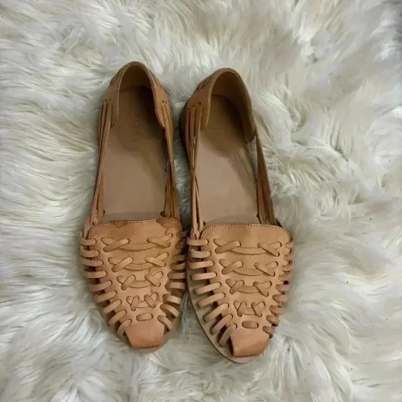 Anthropologie hurache Nisolo Woven Leather Sandals cognac whiskey tan sz 10