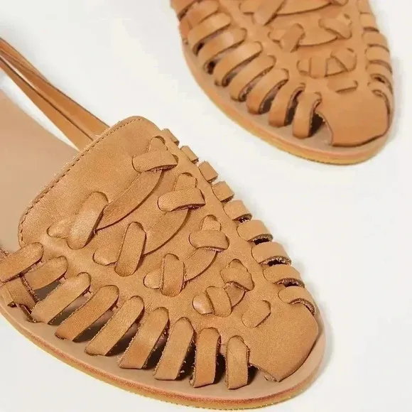 Anthropologie hurache Nisolo Woven Leather Sandals cognac whiskey tan sz 10