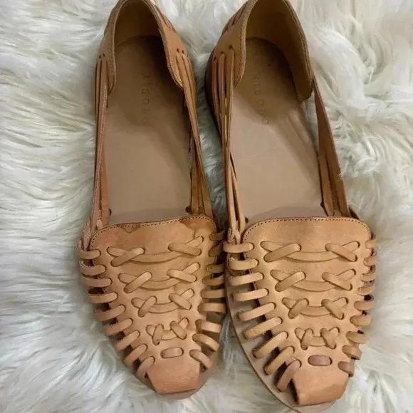 Anthropologie hurache Nisolo Woven Leather Sandals cognac whiskey tan sz 10