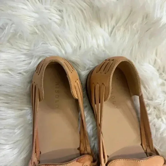 Anthropologie hurache Nisolo Woven Leather Sandals cognac whiskey tan sz 10