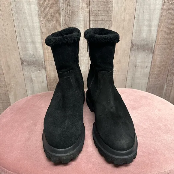 Aquatalia mid calf suede combat boots water resistant Made in Italy