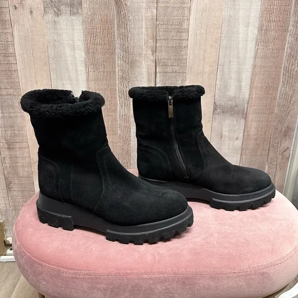 Aquatalia mid calf suede combat boots water resistant Made in Italy