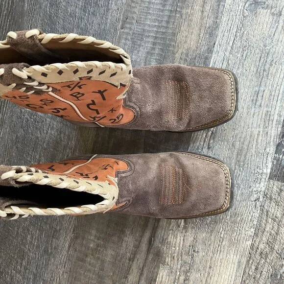 Ariat Kid's Pete Western Boots Size 2 style 10015393 leather suede orange tan