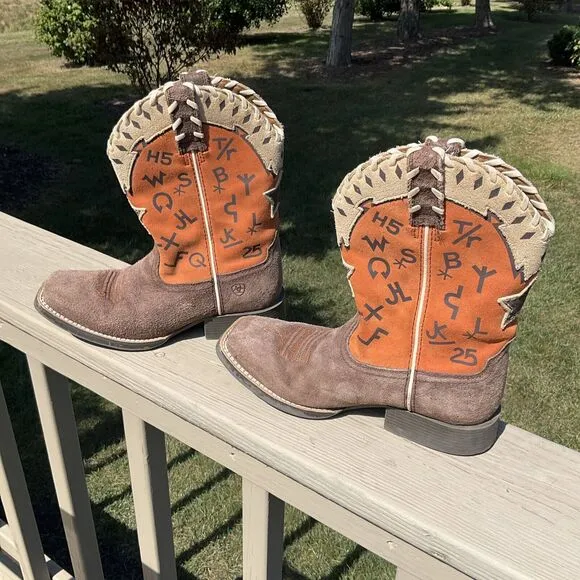 Ariat Kid's Pete Western Boots Size 2 style 10015393 leather suede orange tan