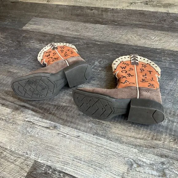 Ariat Kid's Pete Western Boots Size 2 style 10015393 leather suede orange tan