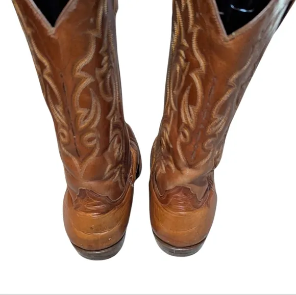 ARIAT Ostrich Print Leather Cowboy Boots size 10 EE Western Camel Brown