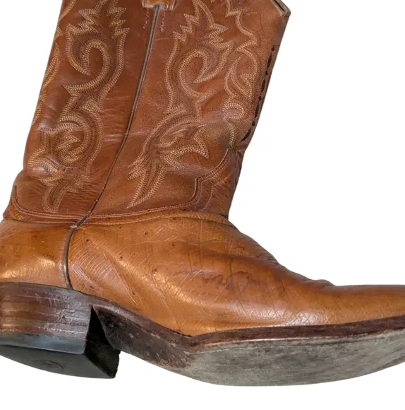 ARIAT Ostrich Print Leather Cowboy Boots size 10 EE Western Camel Brown