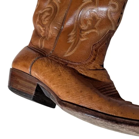 ARIAT Ostrich Print Leather Cowboy Boots size 10 EE Western Camel Brown