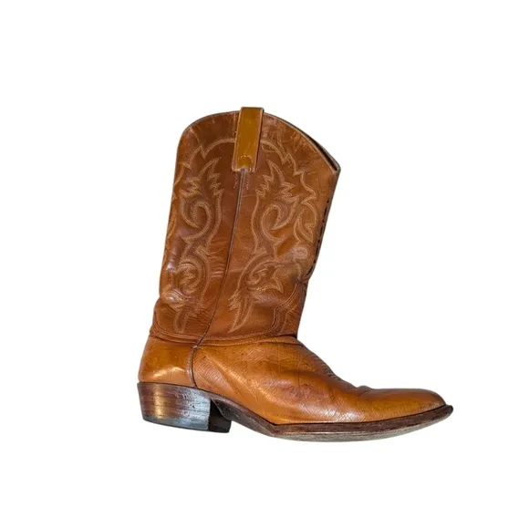 ARIAT Ostrich Print Leather Cowboy Boots size 10 EE Western Camel Brown