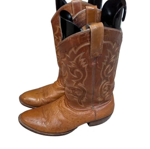 ARIAT Ostrich Print Leather Cowboy Boots size 10 EE Western Camel Brown