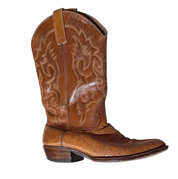 ARIAT Ostrich Print Leather Cowboy Boots size 10 EE Western Camel Brown