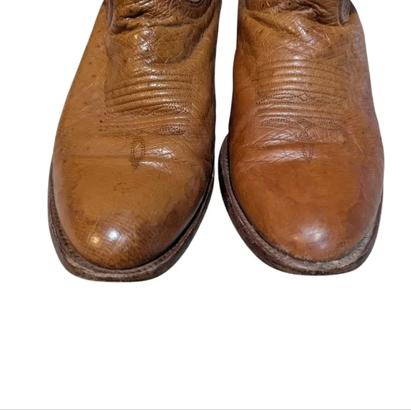 ARIAT Ostrich Print Leather Cowboy Boots size 10 EE Western Camel Brown