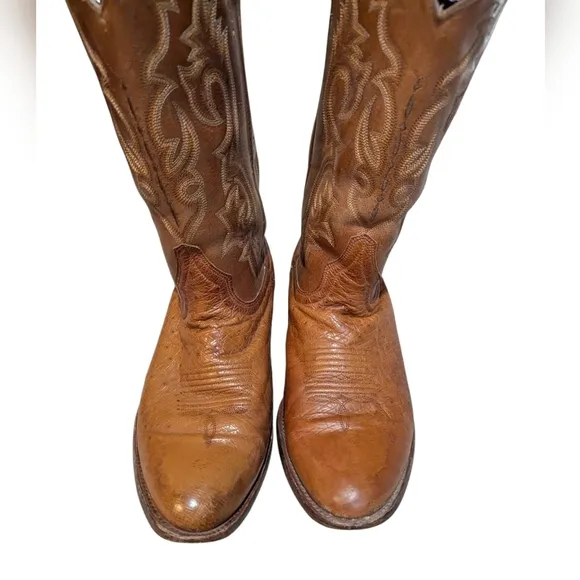 ARIAT Ostrich Print Leather Cowboy Boots size 10 EE Western Camel Brown