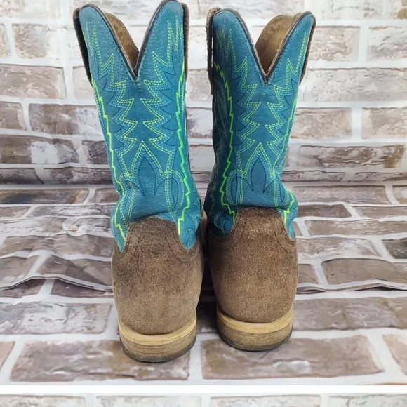Ariat Relentless Boots Womens 4 Teal Tan Suede Leather Western Cowgirl Rodeo