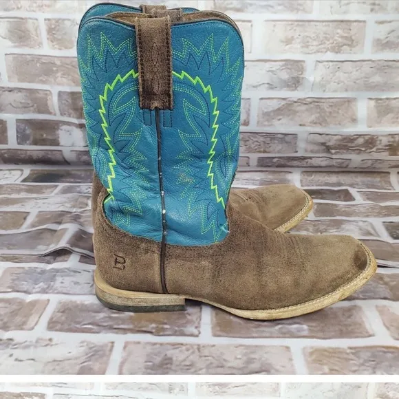 Ariat Relentless Boots Womens 4 Teal Tan Suede Leather Western Cowgirl Rodeo