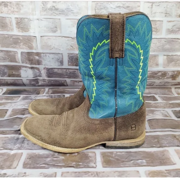 Ariat Relentless Boots Womens 4 Teal Tan Suede Leather Western Cowgirl Rodeo