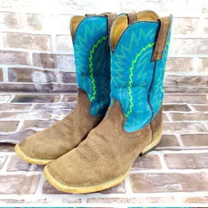 Ariat Relentless Boots Womens 4 Teal Tan Suede Leather Western Cowgirl Rodeo