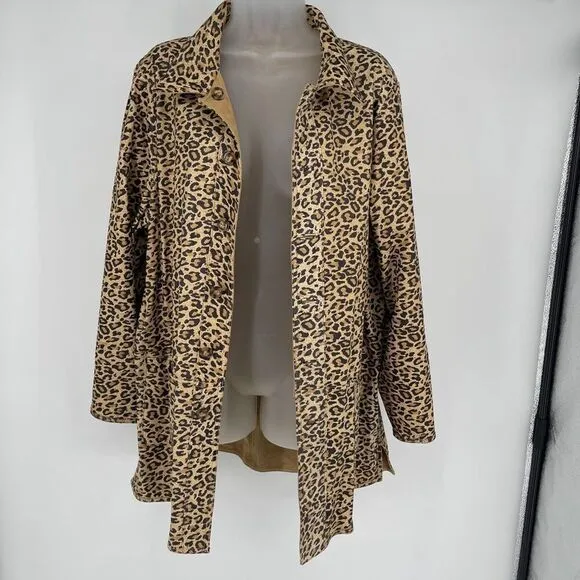 Atelier B. Thomas Reversible Suede Leather Coat Leopard Print Button Front Large