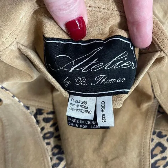 Atelier B. Thomas Reversible Suede Leather Coat Leopard Print Button Front Large