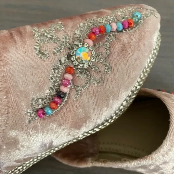 Baby girl moroccan babouch traditional shoes handmade beaded pink velvet leather