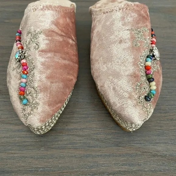 Baby girl moroccan babouch traditional shoes handmade beaded pink velvet leather