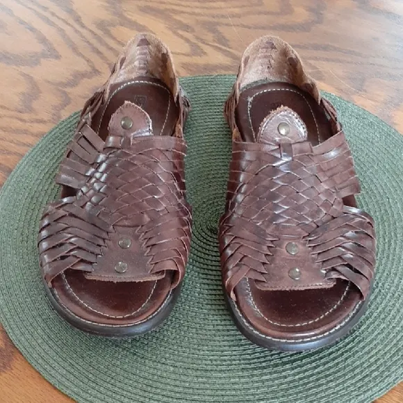 BED STU Brown Woven Leather Huache Sandals Size 10