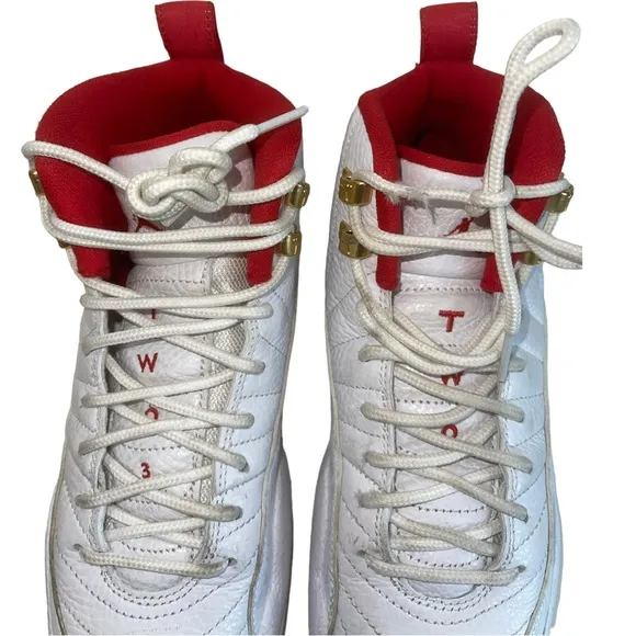 Big Boys Air Jordan 12 Retro “Fiba” White/Red Sneakers - 5Y (Women’s 6.5)
