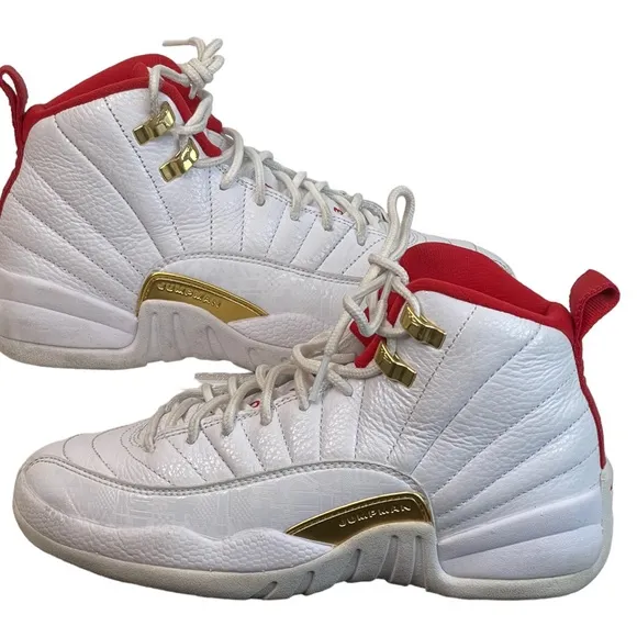 Big Boys Air Jordan 12 Retro “Fiba” White/Red Sneakers - 5Y (Women’s 6.5)
